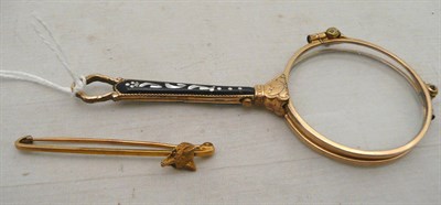 Lot 78 - A pair of gilt metal lorgnettes and a 9ct gold fox head tie pin