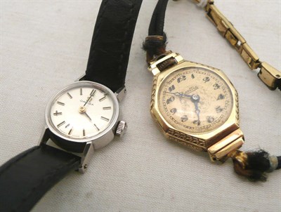 Lot 79 - A lady's steel Omega wristwatch and another lady's wristwatch, case stamped 0.585