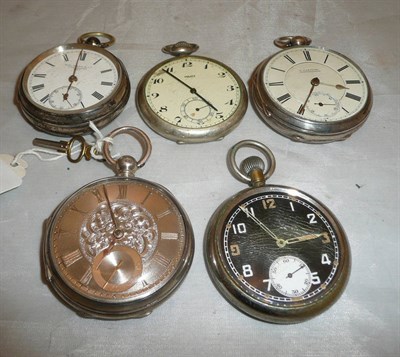 Lot 86 - Three silver pocket watches and two other pocket watches