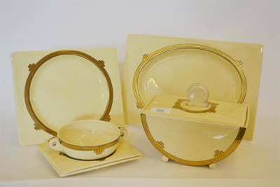 Lot 764 - An Art Deco Clarice Cliff Biarritz Dinner Service, of rectangular form with gilt linear and...