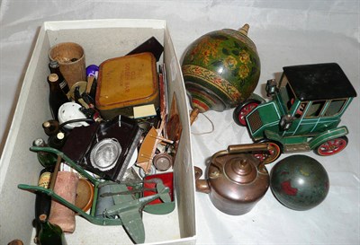 Lot 150 - Box of mixed collectables, including a Japanese tinplate car etc