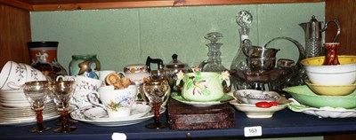 Lot 163 - Gouda vase, Carltonware, glass, decorative ceramics etc on a shelf