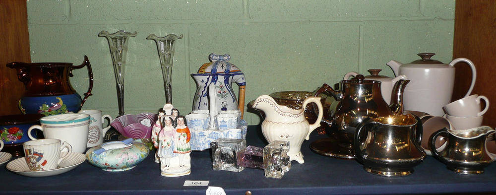 Lot 164 - Quantity of ceramics and glass including a pair of trumpet flower holders