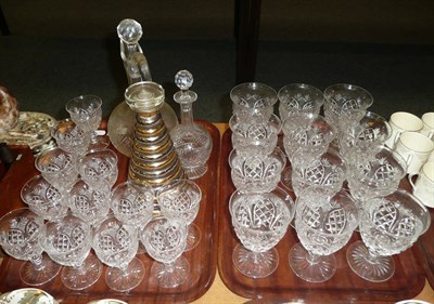 Lot 181 - Two trays of cut glassware and three decanters