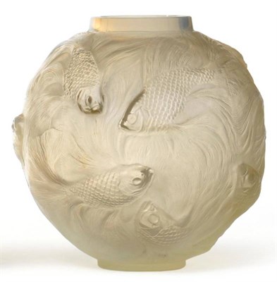 Lot 769 - A René Lalique Formose Opalescent Glass Globular Vase, moulded with fan tailed fish, moulded R...