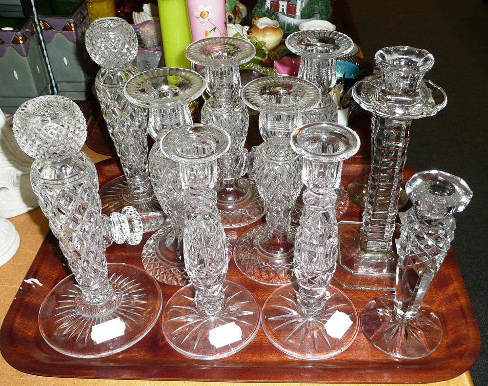 Lot 199 - A tray of cut glass candlesticks