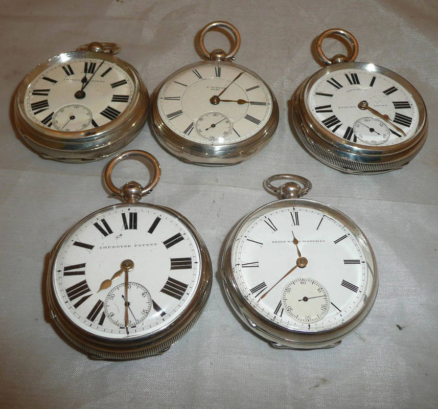 Lot 239 - Five silver open faced pocket watches