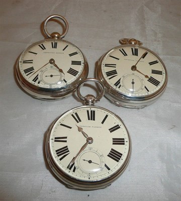 Lot 240 - Three silver open faced pocket watches stamped with London hallmarks
