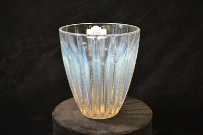 Lot 774 - A René Lalique Chamonix Opalescent and Clear Glass Vase, the tapering body with vertical...