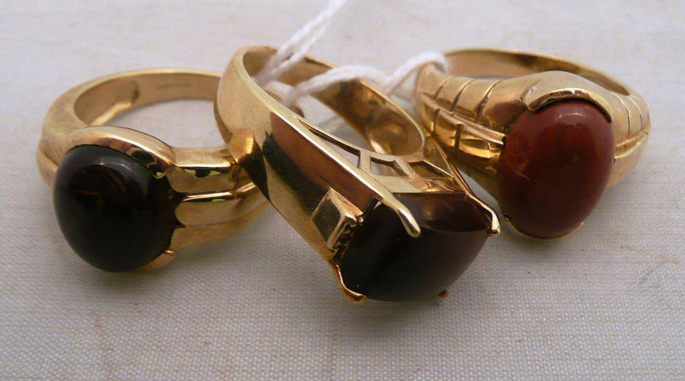 Lot 245 - Three 9ct gold stone-set signet rings