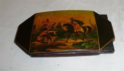 Lot 249 - A 19th century papier mache spectacle case painted with a lion hunt