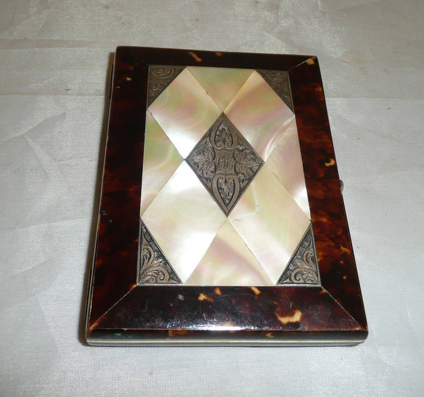 Lot 257 - Tortoiseshell, silver and mother of pearl card case