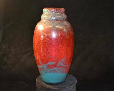 Lot 780 - An Art Deco Muller Fres Red and Turquoise Glass Vase, with silver metallic flecks, signed...