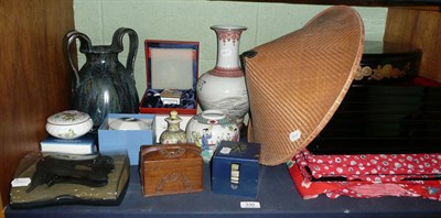 Lot 330 - Japanese box and trays, two ceramic vases, various boxed ornaments, a corkscrew and a coolie...