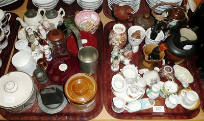 Lot 337 - Two trays of crested china, money box, Japanese pottery etc