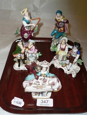 Lot 347 - A pair of Sitzendorf china figures and three Continental figure groups