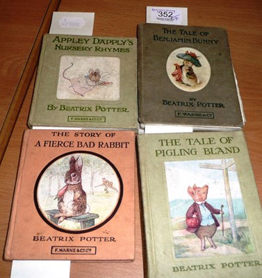 Lot 352 - Four Beatrix Potter books: 'The Tale of Benjamin Bunny', 'The Tale of Pigling Bland', 'Appley...