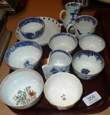 Lot 355 - Seven tea bowls, a custard cup, saucer with dot decoration, jug and cup