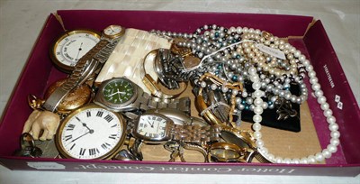 Lot 363 - Assorted fob and wristwatches, silver jewellery, cultured pearl jewellery, etc