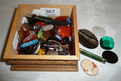 Lot 367 - Box of agates and other stones and a carved cameo