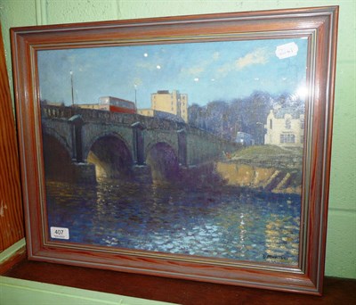 Lot 407 - Oil of Skerton Bridge, Lancaster, signed D.Martin (Don Martin)