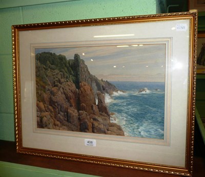 Lot 408 - Watercolour of a coastal cliff rocks, signed J.Towers and dated 1877