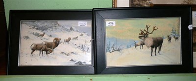 Lot 409 - Allan Brooks (1869-1946) Finnish deer and Finnish rams, a pair, watercolours, both signed and dated