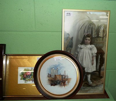 Lot 416 - Photographic print on milk glass of a young girl and and two other paintings on milk glass