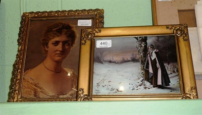 Lot 440 - A German crystoleum of a lady and an American crystoleum of a lady in a winter landscape (2)