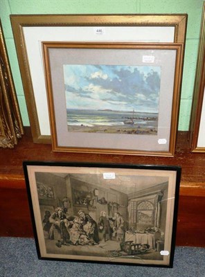 Lot 446 - Three watercolour pictures, gouache picture and a print (a.f.) (5)