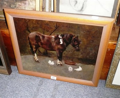 Lot 454 - E L Tanner oil on canvas, study of a heavy horse with fan tail doves