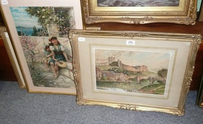 Lot 456 - A watercolour of Richmond Castle, another of Whitby and a Pears print (3)