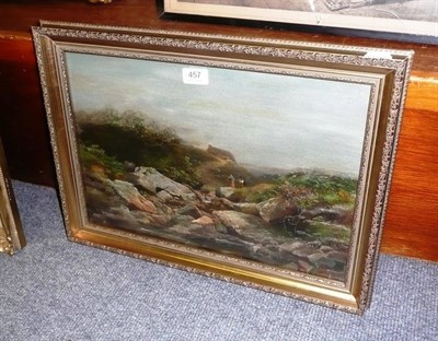 Lot 457 - J B, oil on canvas, figures in a rocky river bed, signed and dated '72