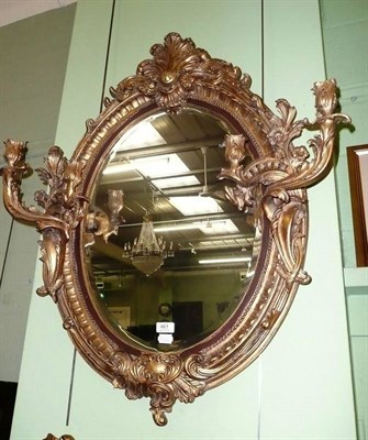 Lot 461 - Gilt-framed mirror with candle holders