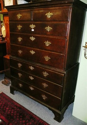 Lot 463 - A George III oak chest on chest, the moulded cornice above two short and six long drawers,...