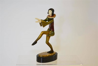 Lot 795 - Roland Paris (1894-1945): A Cold Painted Bronze and Ivory Figure, modelled as a court jester,...