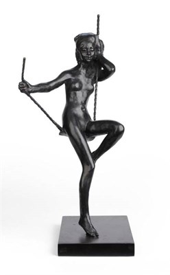 Lot 797 - Sydney Harpley R.A (1927-1992): A Bronze Figure of a Girl on a Swing, signed Harpley and...