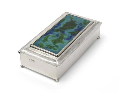 Lot 799 - A Guild of Handicrafts Ltd Silver and Enamel Box, of rectangular form, the cover inset with a green