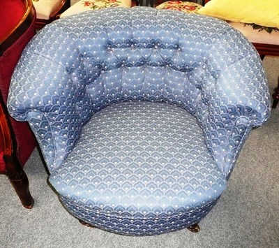 Lot 526 - Victorian blue upholstered tub chair