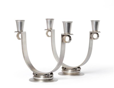 Lot 805 - A Pair of Georg Jensen Silver Candelabra, Model 623, designed by Oscar Gundlach-Pedersen, each...