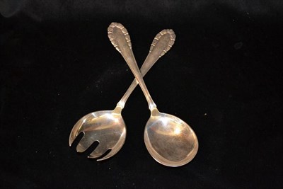 Lot 806 - Georg Jensen: A Pair of Silver  "Lily of the Valley Liljekonval " Salad Servers, stamped GJ...