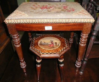 Lot 585 - Woolwork-topped stool and another stool