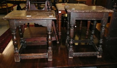 Lot 587 - An oak coffin stool and another