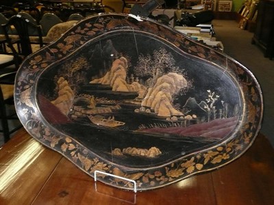 Lot 600 - 19th century oval papier mache Japanned tray