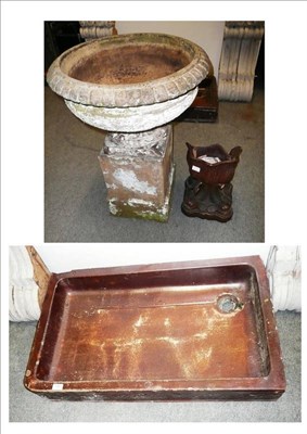 Lot 749 - Stoneware sink, a stoneware planter and a garden urn on pedestal