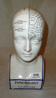 Lot 1038 - A Pottery Phrenology Head by L.N.Fowler, Ludgate Circus, London, with black transfer printed...