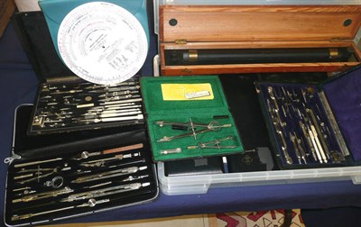 Lot 1063 - A Collection of Cased Drawing Instruments, including a leather cased set of chrome instruments...