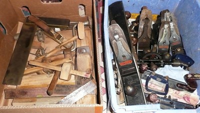 Lot 1068 - A Collection of Woodworking Tools, including Stanley and Record planes and routers, hand drill,...