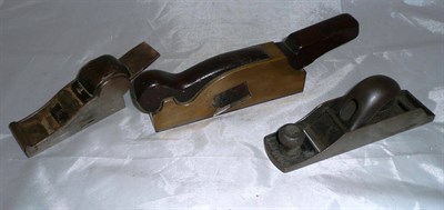 Lot 1074 - A 7 3/4inch Brass Shoulder Plane, with steel sole, rosewood infill and wedge, together with a Steel