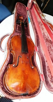 Lot 1076 - A 19th Century Tyrolean Violin, no label, with 360mm two piece back, ebony tuning pegs, in a...